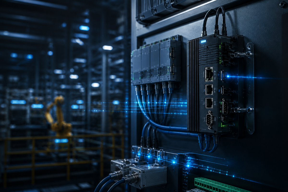 Industrial IoT gateway concept image in a control cabinet environment